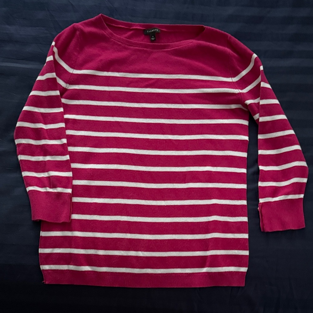Talbots Women's Fuchsia and White Striped Sweater